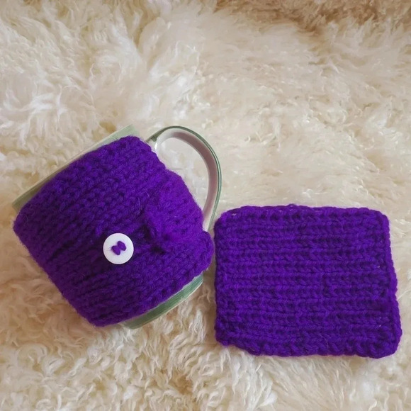 Hand knit mug warmer and mug rug - Picture 2 of 3